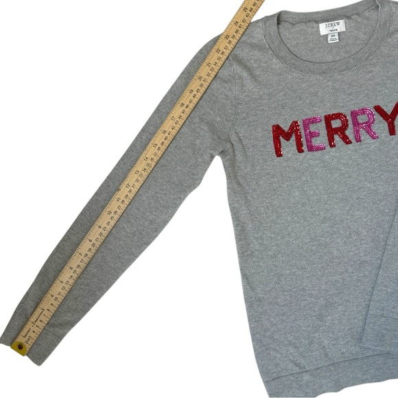 J.Crew Merry Sequin Christmas Sweater XS Pullover Grey Red Pink Holiday Outfit - Picture 5 of 9